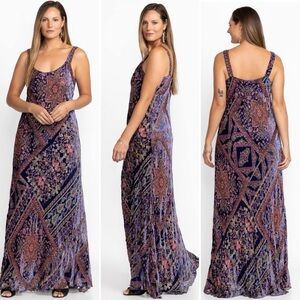 NWT Johnny Was Plus Sz 3X Omo Burnout Peony Maxi Dress Silk Lining Fit & Flared
